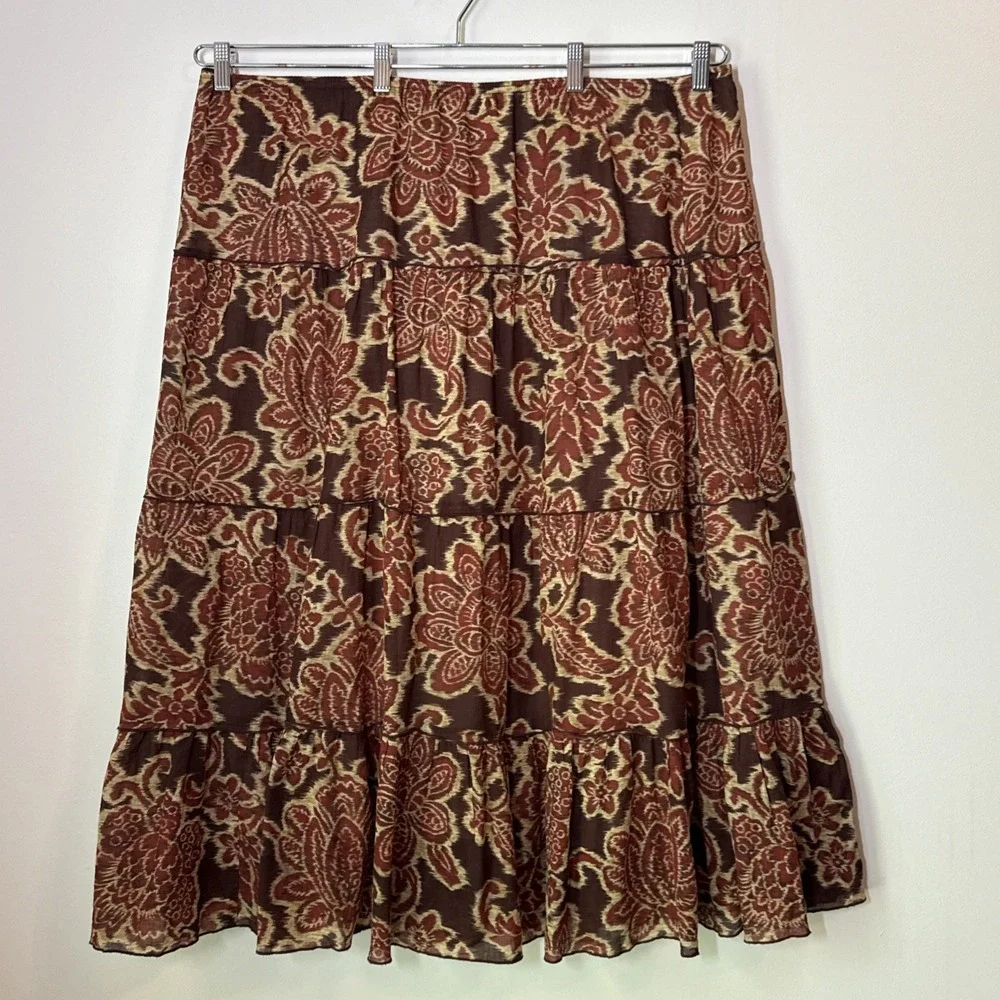 Vintage‎ Conrad Print Tiered Hippie Midi Skirt Size 3X Prairie Indie Festival
